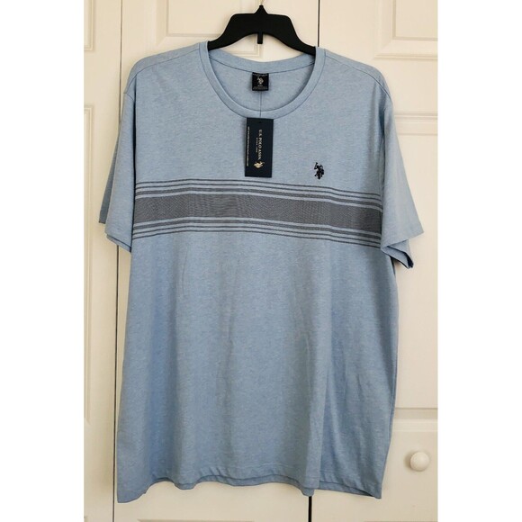 U.S. POLO ASSN. MEN'S SHIRT SIZE XXL CREW NECK BLUE SHORT SLEEVE STRIPE  196 - Picture 1 of 7